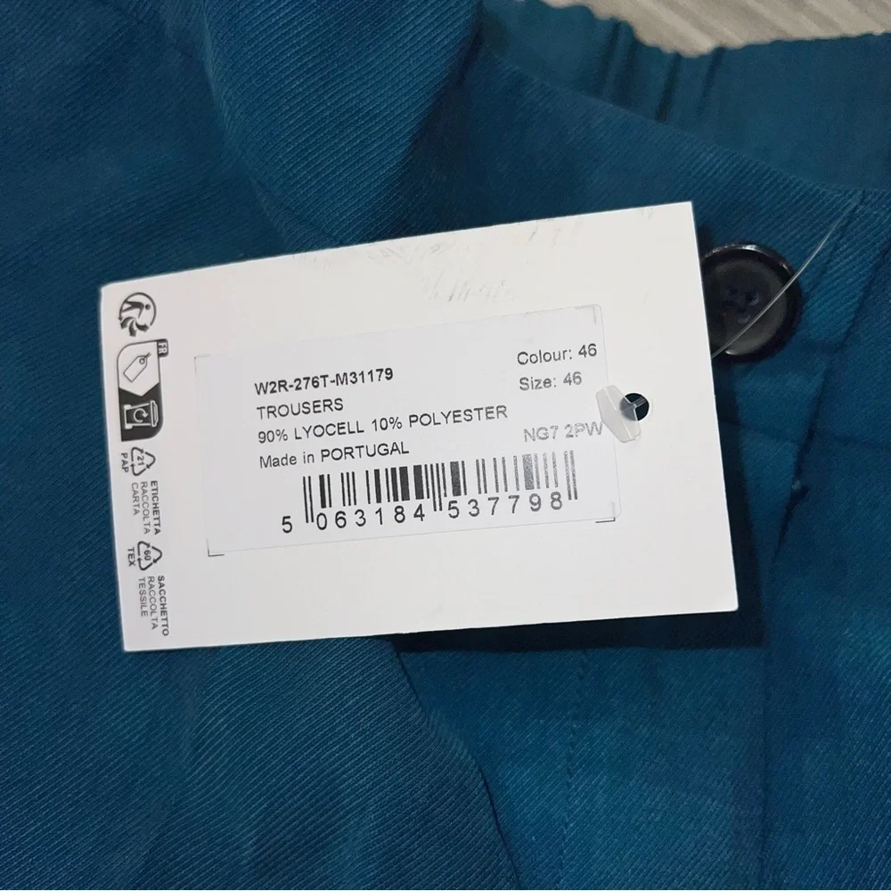 Paul Smith Women Teal Wide Leg Trousers Pants Pleated Cropped Size 46 US SZ 10